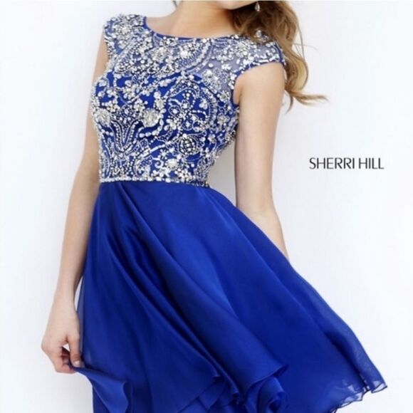 Nearly NEW Sherri Hill Navy Shorty Style # 32320 - Picture 4 of 6